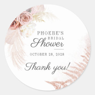 Pampas Grass Terracotta Bridal Shower Thank You Classic Round Sticker
