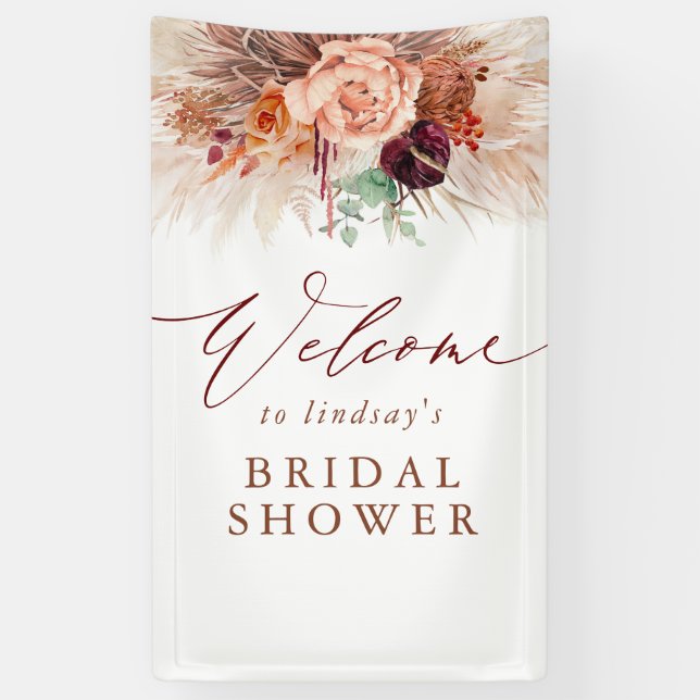 Pampas Grass Terracotta Bridal Shower Welcome Banner (Vertical)