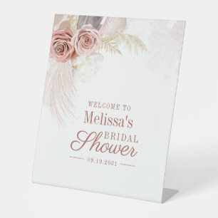 Pampas Grass Terracotta Bridal Shower Welcome Pedestal Sign