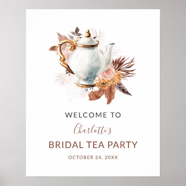 Pampas Grass Terracotta Bridal Tea Party Welcome Poster (Front)