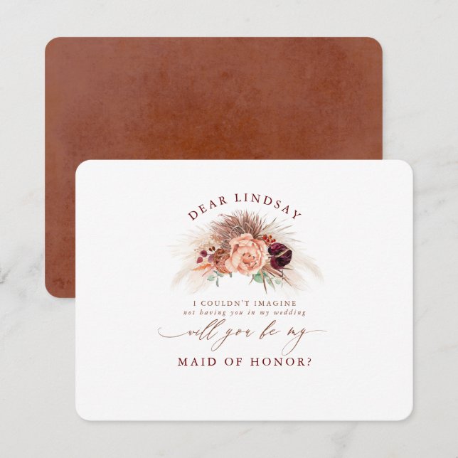 Pampas Grass Terracotta Bridesmaid Proposal Invita Invitation (Front/Back)