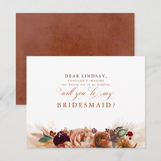 Pampas Grass Terracotta Bridesmaid Proposal Invitation (Front/Back)