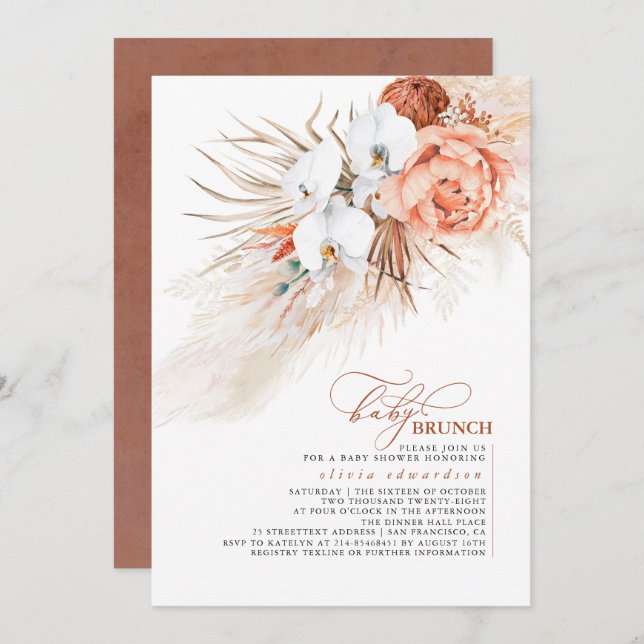 Pampas Grass Terracotta Brunch Baby Shower Invitation (Front/Back)