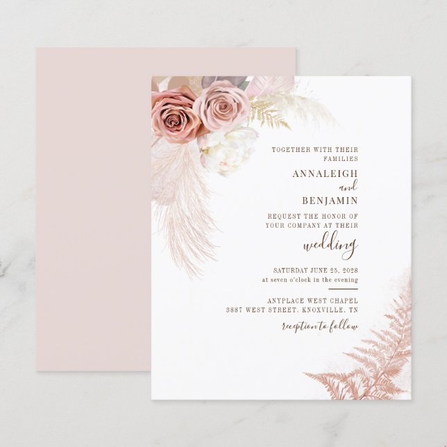  Pampas Grass Terracotta Chic Wedding Invitation (Front/Back)
