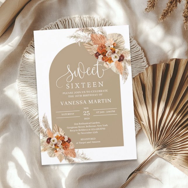 Pampas grass terracotta copper beige flowers  invitation (Pampas grass terracotta copper beige flowers invitation)