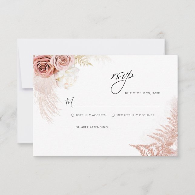 Pampas Grass Terracotta Desert Floral Wedding RSVP Card (Front)