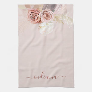 Pampas Grass Terracotta Dried Palms Floral Tea Towel