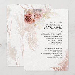 Pampas Grass Terracotta Floral Bridal Shower Invitation