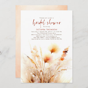 Pampas Grass Terracotta Floral Fall Bridal Shower Invitation