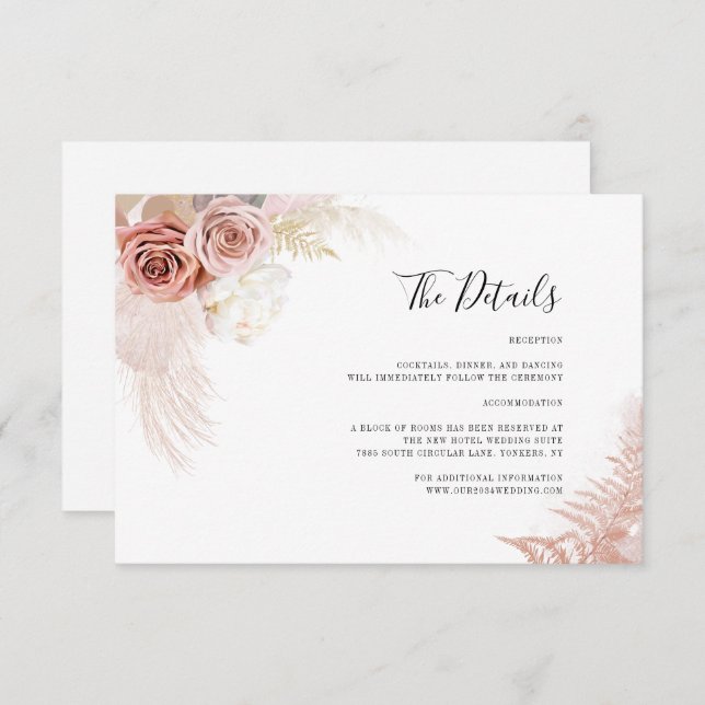 Pampas Grass Terracotta Floral Wedding Details Enclosure Card (Front/Back)