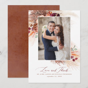 Pampas Grass Terracotta Floral Wedding Thank You Card