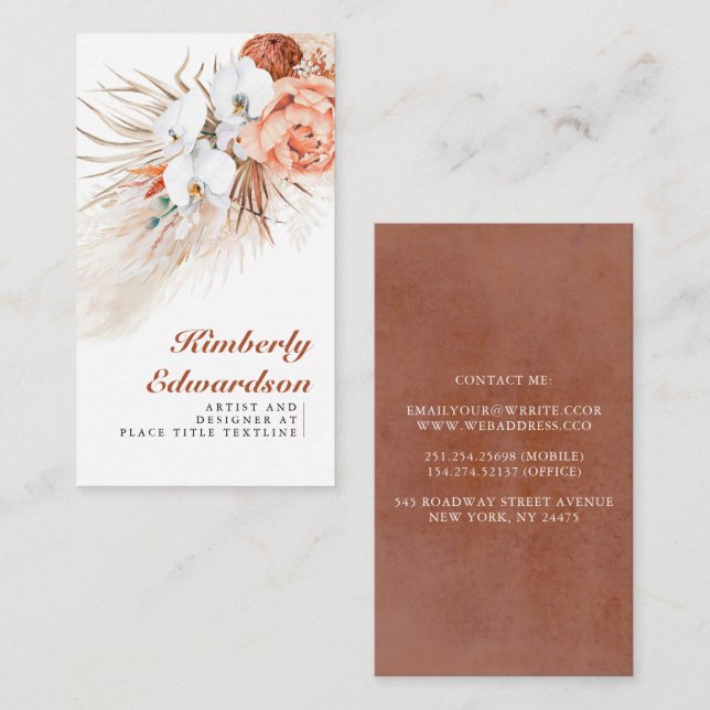 Pampas Grass Terracotta Flowers White Orchids Chic Business Card (Front/Back)