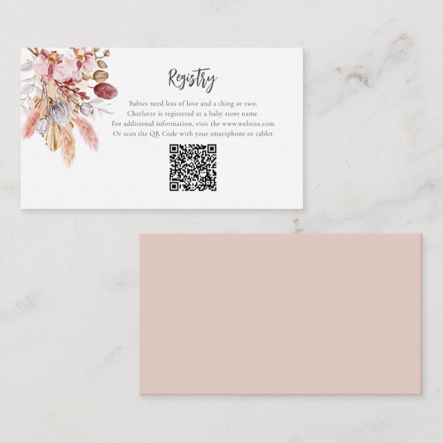 Pampas Grass Terracotta Girl Baby Shower Registry Enclosure Card (Front/Back)