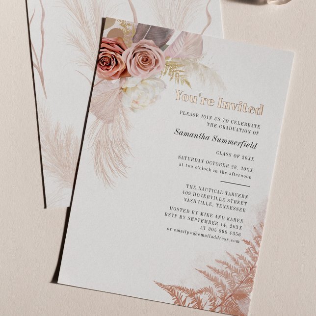 Pampas Grass Terracotta Graduation 2026 (Pampas Grass Floral Graduation 2024 Party Invitation)