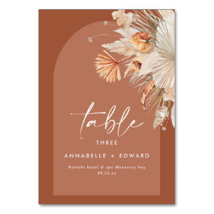 Pampas grass terracotta modern floral  table number