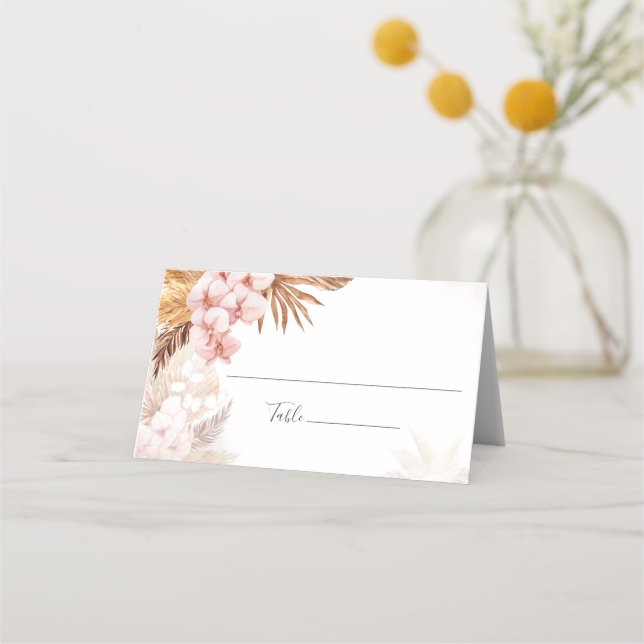 Pampas Grass Terracotta Pink Floral Wedding Place Card (Front)