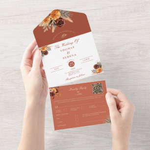 Pampas Grass Terracotta QR Code Autumn Fall Budget All In One Invitation