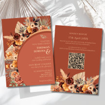 Pampas Grass Terracotta Rustic QR Code Wedding 