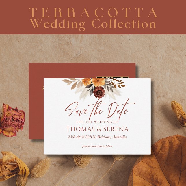 Pampas Grass Terracotta Save The Date QR Code Card (Creator Uploaded)