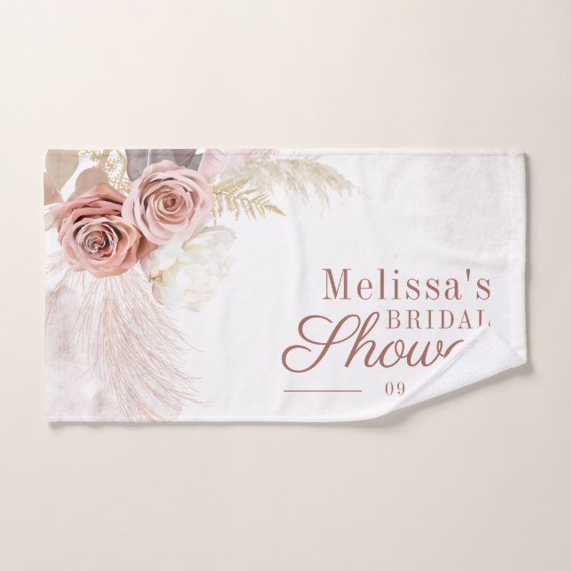 Pampas Grass Terracotta Script Bridal Shower Hand Towel (Hand Towel)