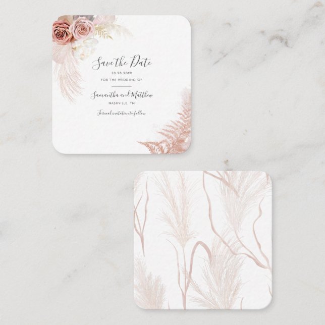 Pampas Grass Terracotta Script Save the Date Card (Front/Back)