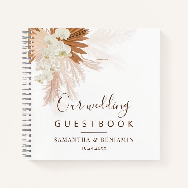 Pampas Grass Terracotta Script Wedding Guest Book (Front)