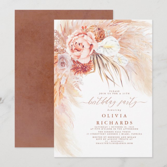 Pampas Grass Terracotta Seaside Birthday Invitation (Front/Back)