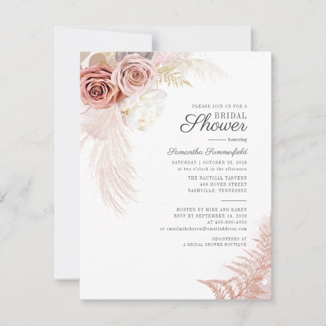 Pampas Grass Terracotta Tan Bridal Shower Invitation (Front)