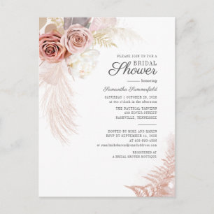 Pampas Grass Terracotta Tan Leaves Bridal Shower Invitation Postcard