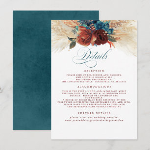 Pampas Grass Terracotta Teal Wedding Details Enclosure Card