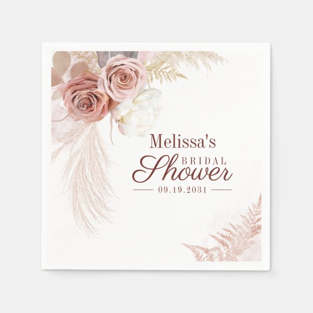 Pampas Grass Terracotta Watercolor Bridal Shower Napkin (Front)