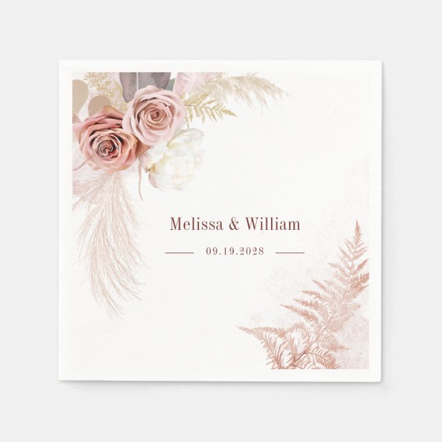 Pampas Grass Terracotta Watercolor Wedding Napkin (Front)