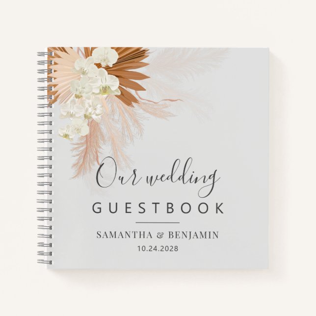 Pampas Grass Terracotta Wedding Guest Book (Front)