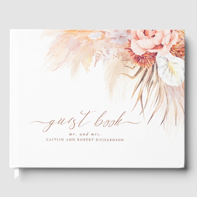 Pampas Grass Terracotta Wedding Guest Book (Front)
