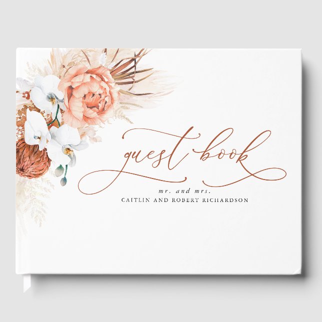 Pampas Grass Terracotta Wedding Guest Book (Front)