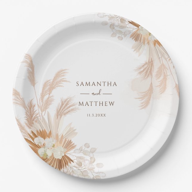 Pampas Grass Terracotta Wedding Party Paper Plate (Front)