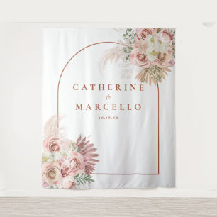 Pampas Grass Terracotta Wedding Photo Backdrop Tapestry