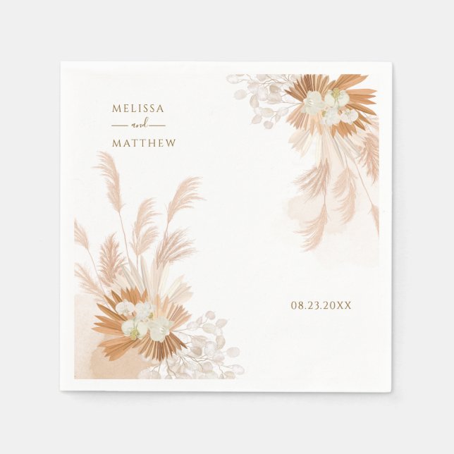 Pampas Grass Terracotta Wedding Reception Paper Napkin (Front)