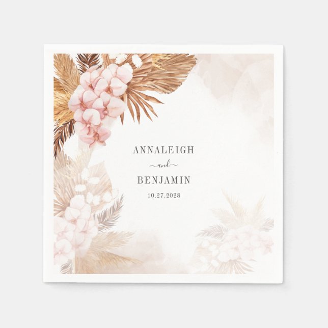 Pampas Grass Terracotta Wedding Reception Paper Napkin (Front)