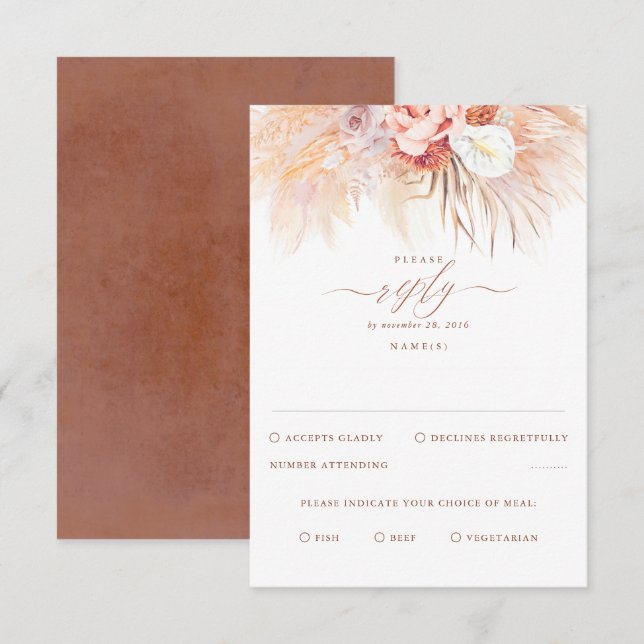 Pampas Grass Terracotta Wedding RSVP (Front/Back)