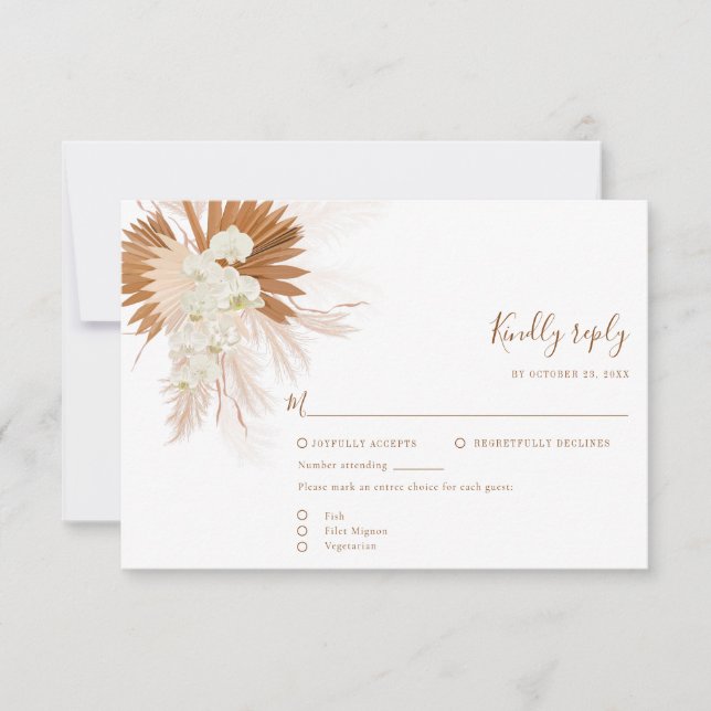 Pampas Grass Terracotta Wedding RSVP Card (Front)