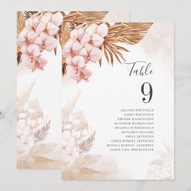 Pampas Grass Terracotta Wedding Table Seating Plan (Front/Back)