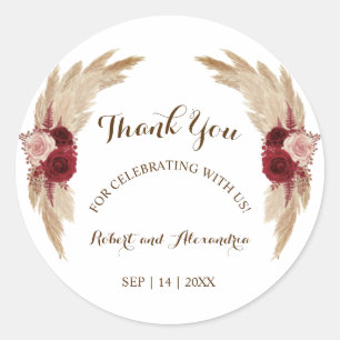 Pampas Grass Thank You for Coming Wedding  Classic Round Sticker