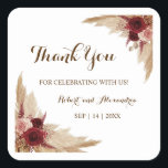 Pampas Grass Thank You for Coming Wedding  Square Sticker<br><div class="desc">Make it your own by adding your text (and personal photos). To access advanced editing tools,  please go to "Personalise",  scroll down and press the "click to customise further" link. See the full collection for all matching designs!</div>