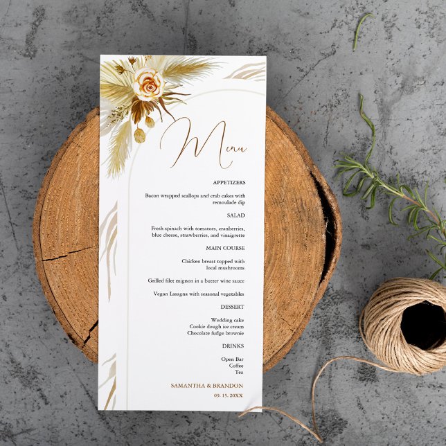 Pampas grass tropic watercolor boho wedding menu (Creator Uploaded)