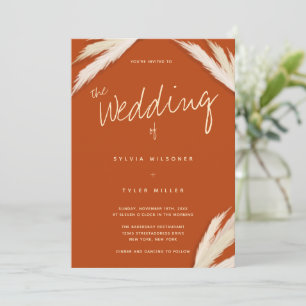 Pampas Grass Typography Burnt Orange Wedding Invitation