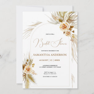 Pampas grass watercolor boho elegant Bridal Shower Invitation