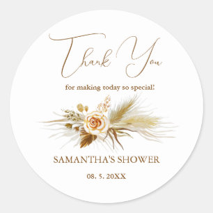 Pampas grass watercolor boho elegant Thank You Classic Round Sticker