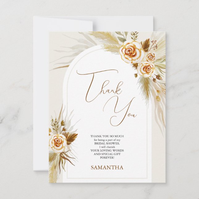 Pampas grass watercolor boho  thank you card (Front)