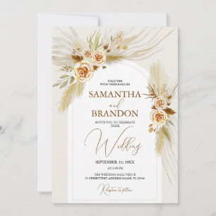 Pampas grass watercolor boho wedding invitation